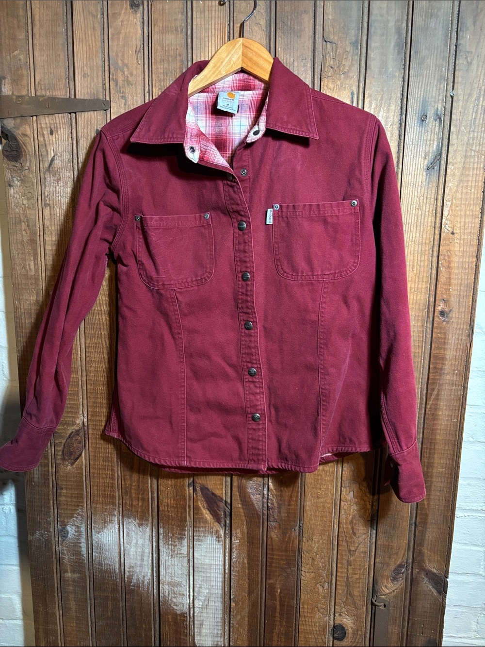 Carhartt Women's Burgundy Button-Front Utility Shirt Jacket